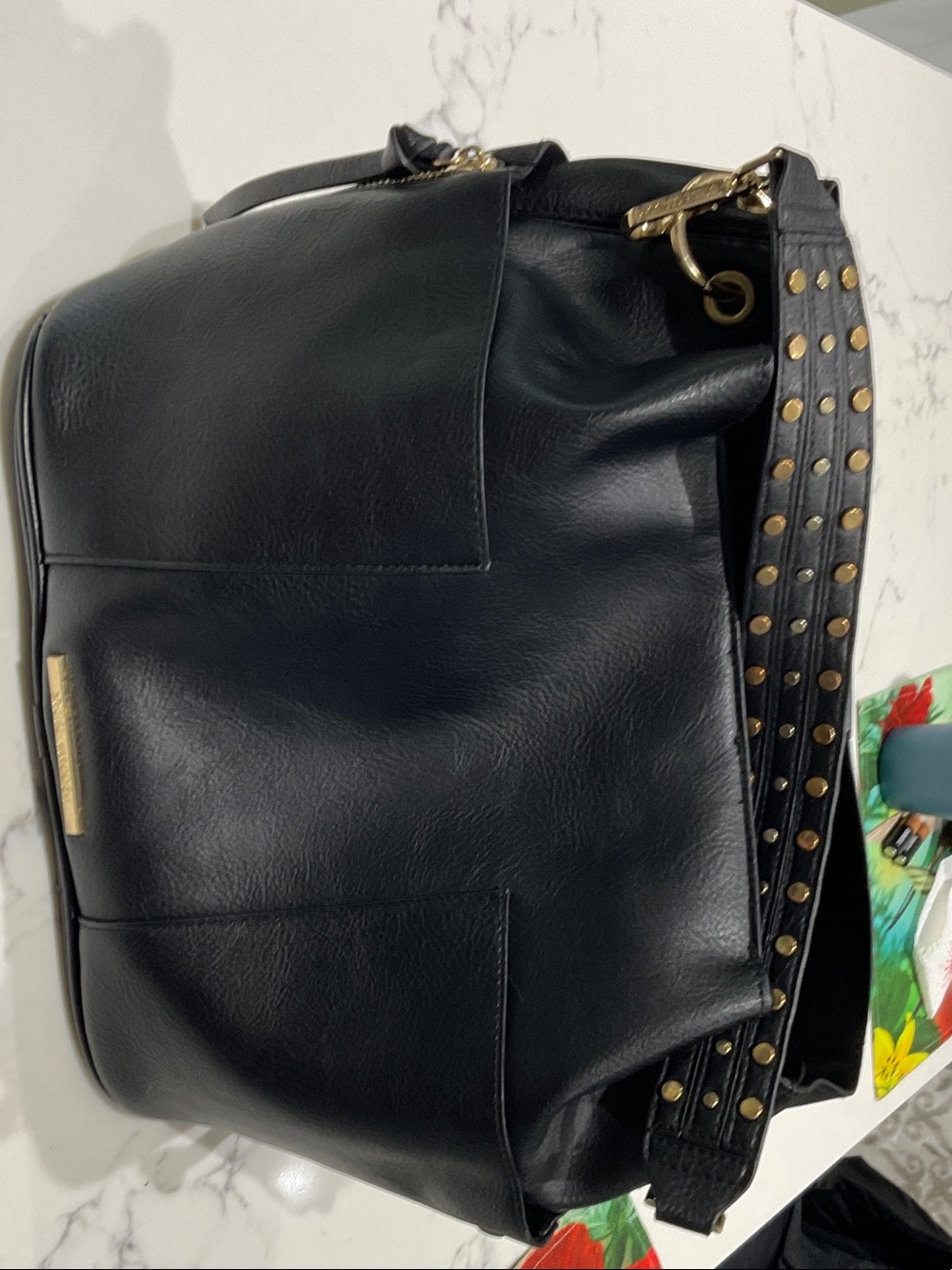 Steven Madden Black Studded Strap Leather Hobo Bag